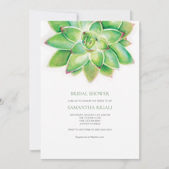 Invitation Succulente de douche nuptiale, aquarell (Devant)
