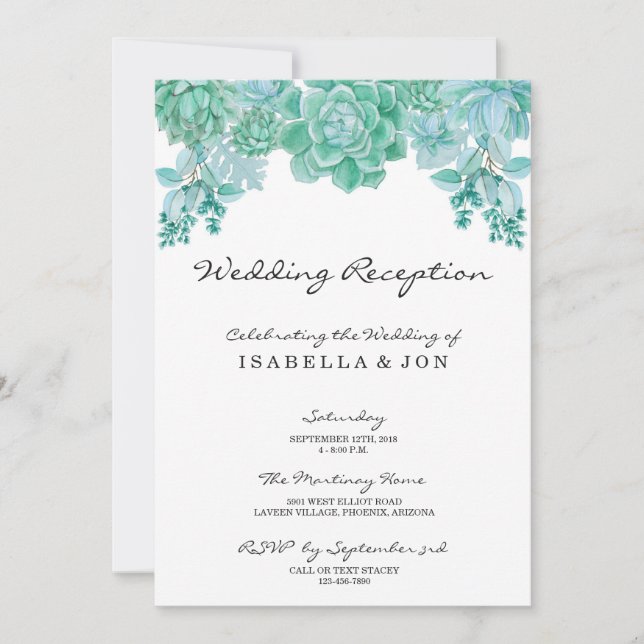 Invitation succulente de réception de mariage (Devant)