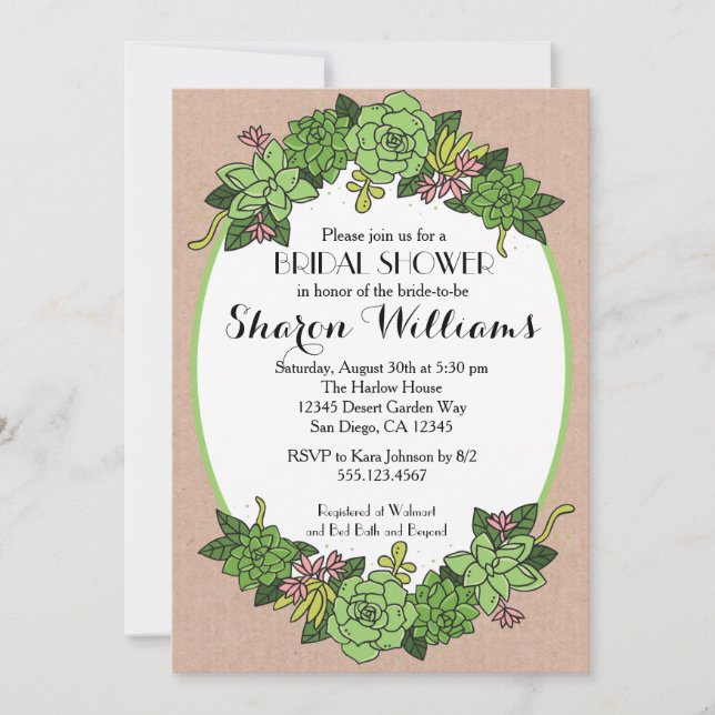 Invitation Succulente d'un Wedding shower nuptial (Devant)