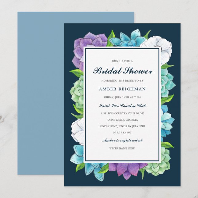 Invitation Succulente Florales Douche nuptiale | M (Devant / Derrière)