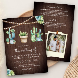 Invitation Succulente verdure Cactus Pots Grange Mariage en b