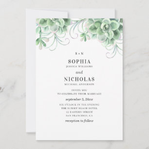 Invitation Succulentes aquarelle. Mariage de cactus de verdur