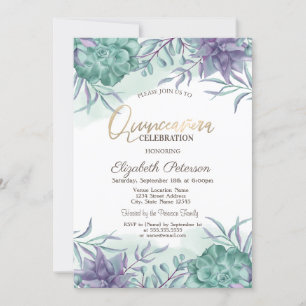 Invitation Succulentes de désert aquarelle pour Quinceañera