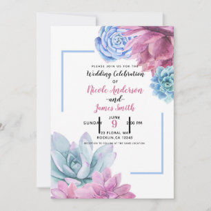 Invitation Succulentes Mariage Moderne Chic Aquarelle Fiesta