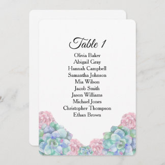 Invitation Succulentes roses bleues. Plans de table de mariag