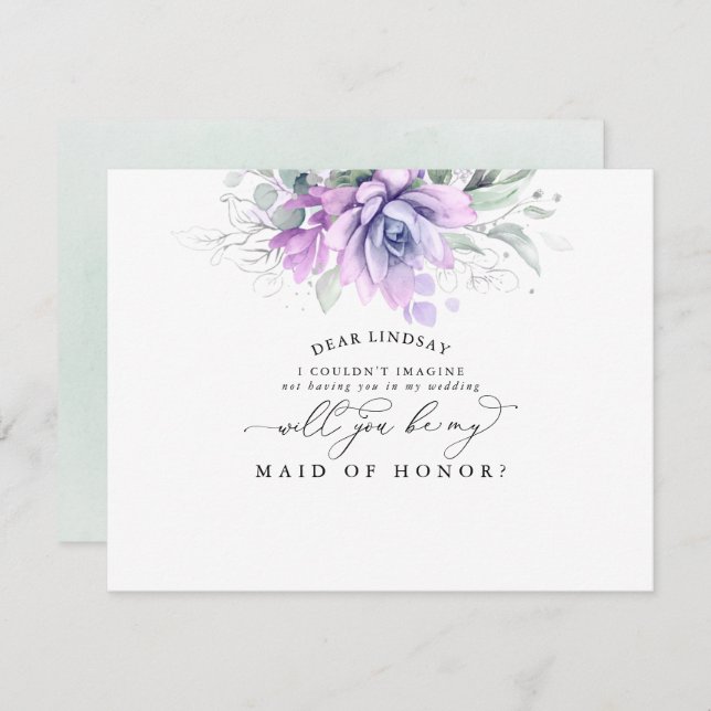 Invitation Succulentes verdure Silver Bridesmaid Proposition (Devant / Derrière)
