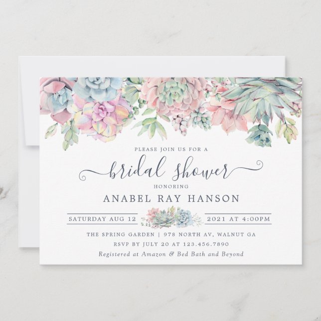 Invitation Succulents Cactus Floral Blush Fête des mariées (Devant)