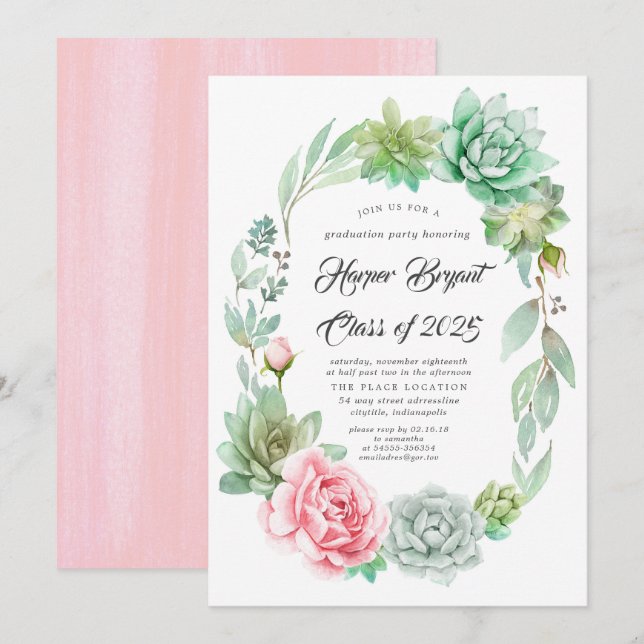 Invitation Succulents - Classe de Graduation 2019 (Devant / Derrière)