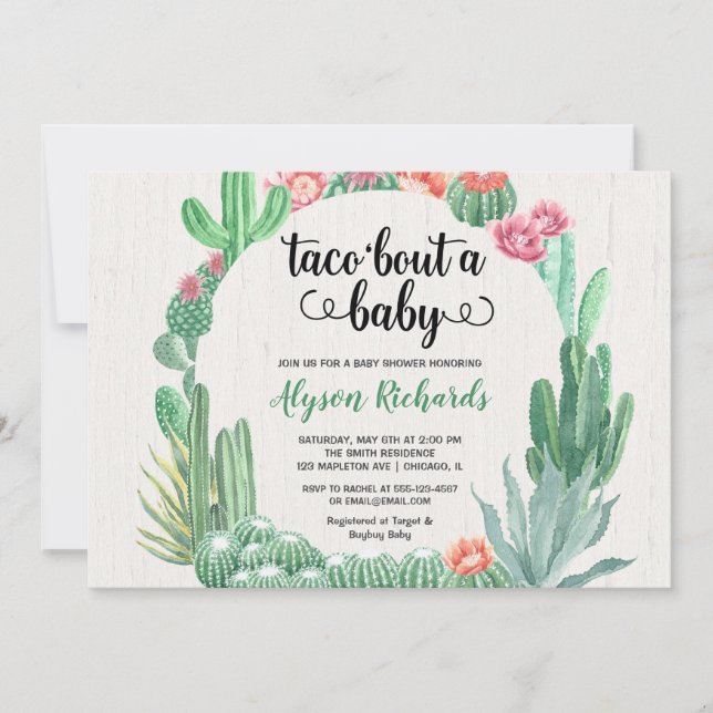 Invitation Succulents de cactus, accès de taco une fille de (Devant)