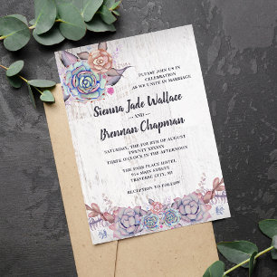 Invitation Succulents doux Rustique Aquarelle Mariage doux