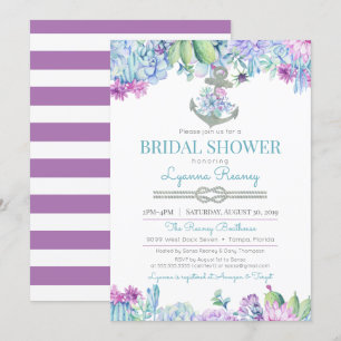 Invitation Succulents et Ancre florale Fête de l'mariée marin