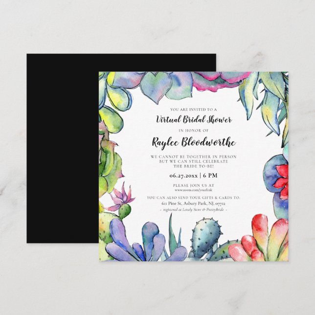 Invitation Succulents et cactus Douche nuptiale virtuelle (Devant / Derrière)
