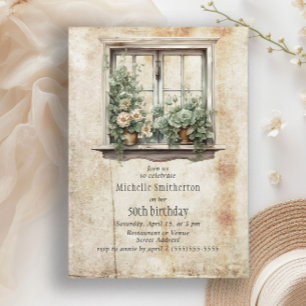 Invitation Succulents Fenêtre Jardin 50e fête d'anniversaire