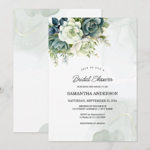 Invitation Succulents, fleurs et Fête des mariées verdoyante