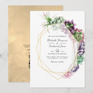 Invitation Succulents Géométriques  Code QR RSVP Mariage de J