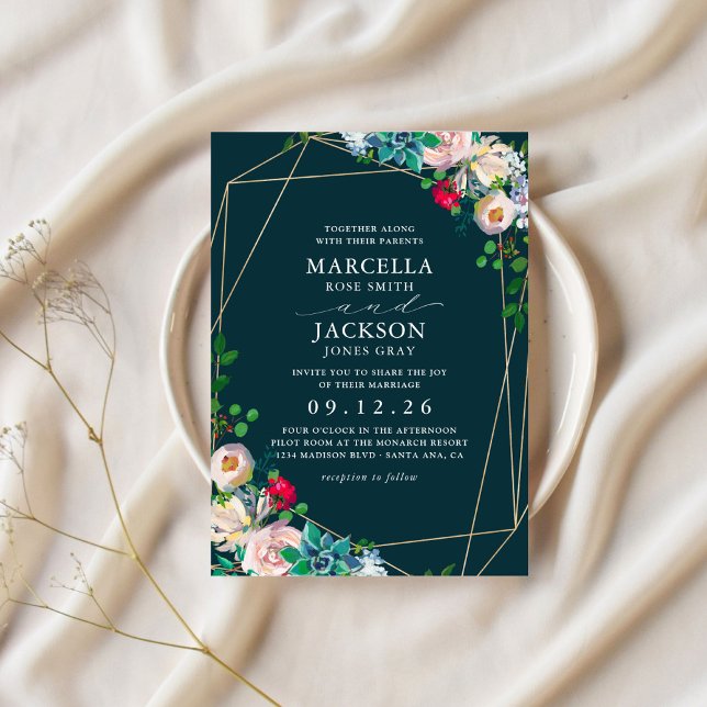 Invitation Succulents & Gold Chic Weddin (Créateur téléchargé)