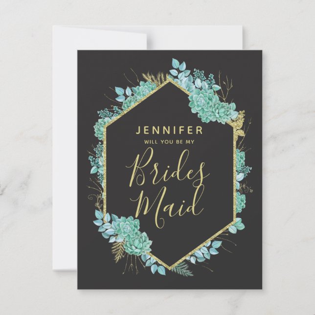 Invitation Succulents Gold Frame Serez-Vous Ma Femme D'Accuei (Devant)