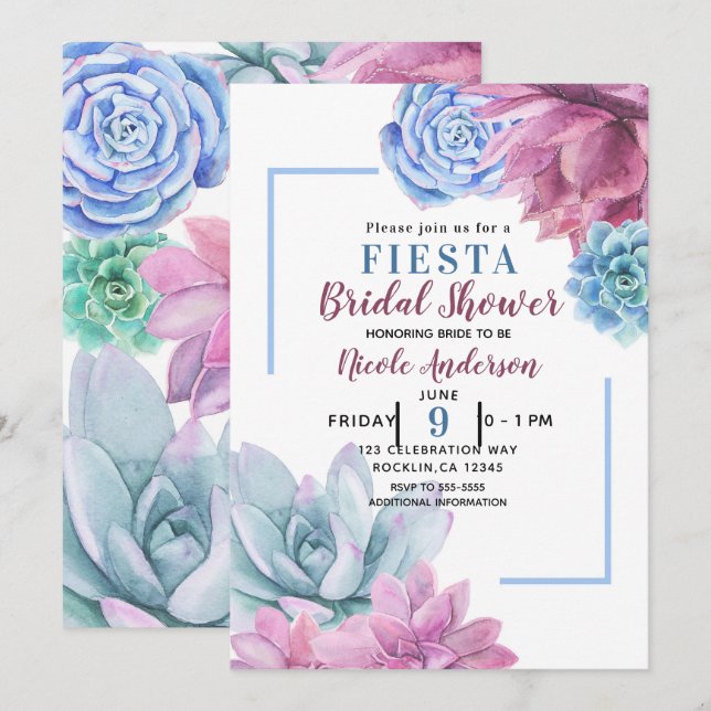 Invitation Succulents Moderne Chic Fête des mariées blanche F (Devant / Derrière)