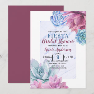 Invitation Succulents Moderne Chic Marbre Fête de l'mariée Fi