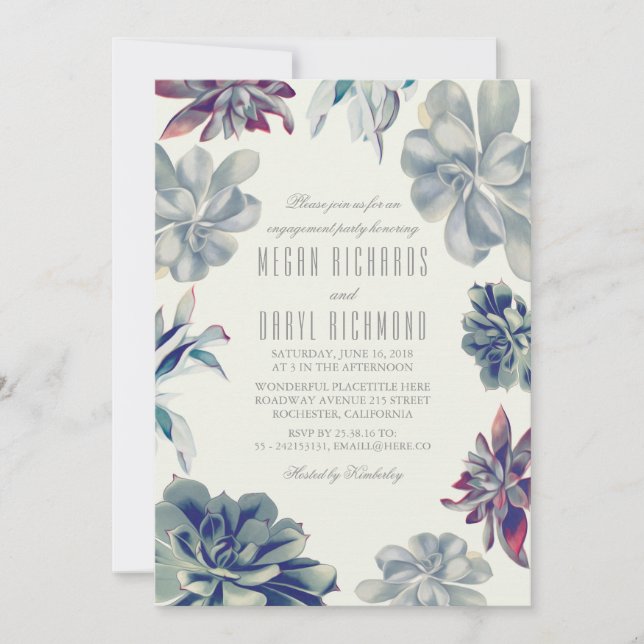 Invitation Succulents Parti d'engagement moderne (Devant)