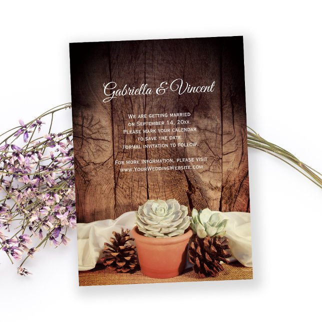 Invitation Succulents rustiques Grange mariage en bois Enregi (Créateur téléchargé)