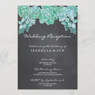 Invitation Succulents sur le tableau noir Réception de mariag