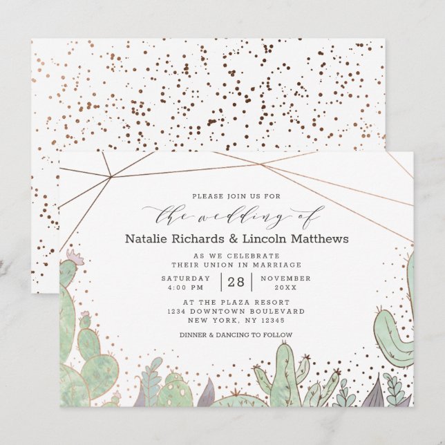 Invitation Succulents Terrarium géométrique Cactus Mariage (Devant / Derrière)