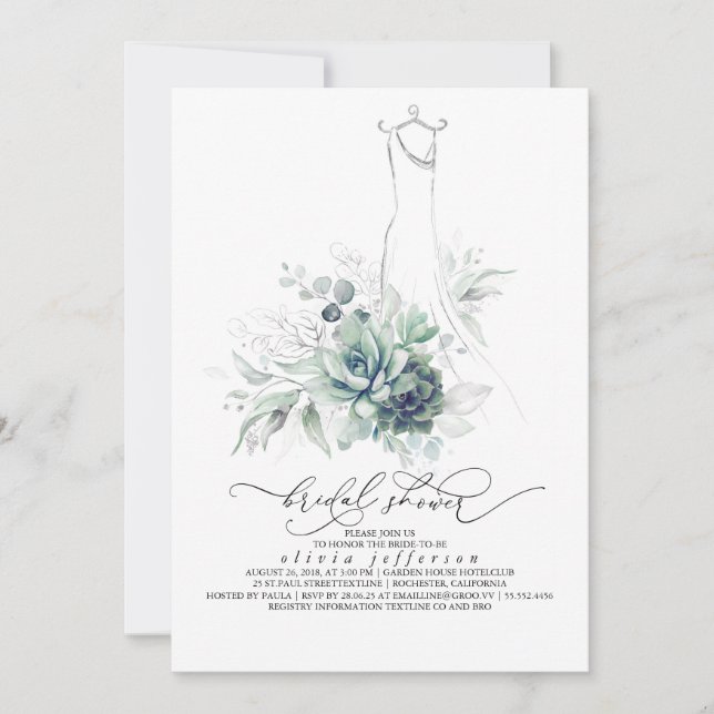 Invitation Succulents Végétation Mariage Robe Fête des mariée (Devant)