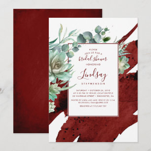 Invitation Succulents verdure Bourgogne Fête des mariées roug