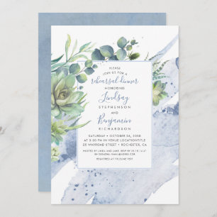 Invitation Succulents Verdure Dusty Blue Rehearsal Dîner