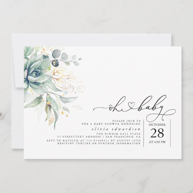 Invitation Succulents Verdure Oh Baby Baby shower (Devant)