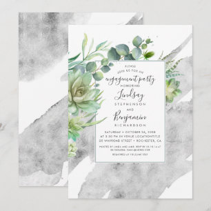 Invitation Succulents Vert Argent Foil Engagement