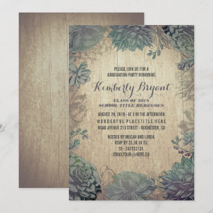Invitation Succulents vintages Fête de graduation en bois rus