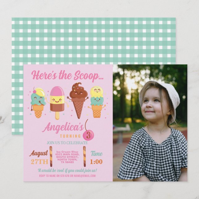 Invitation Sucette Glacée Filles Mignonnes (Devant / Derrière)