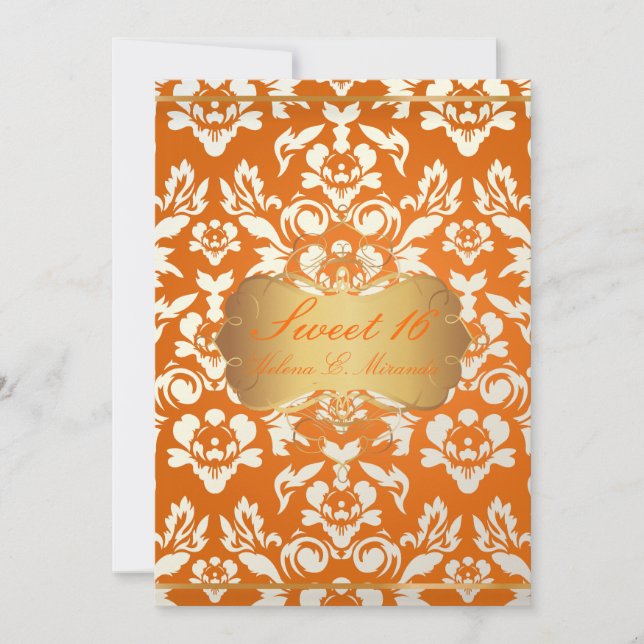 Invitation Sucré 16/ princesse/perle damassé/orange écrasé (Devant)