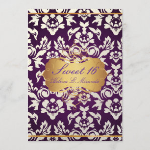 Invitation Sucré 16/ princesse/poire damassé/prune