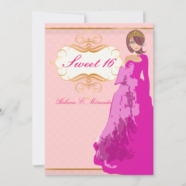 Invitation Sucré 16/ princesse/pois (Devant)