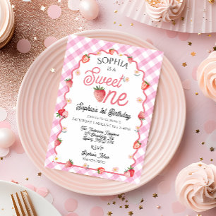 Invitation Sucré à la fraise mignonne un premier anniversaire