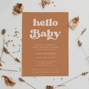 Invitation Sucre Brown rétro élégant Hello Baby
