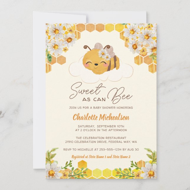 Invitation Sucré Comme Peut Être Baby shower Floral Honeycomb (Devant)