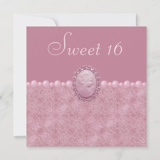 Invitation Sucré de caméo et perles roses Vintages 16 (Devant)