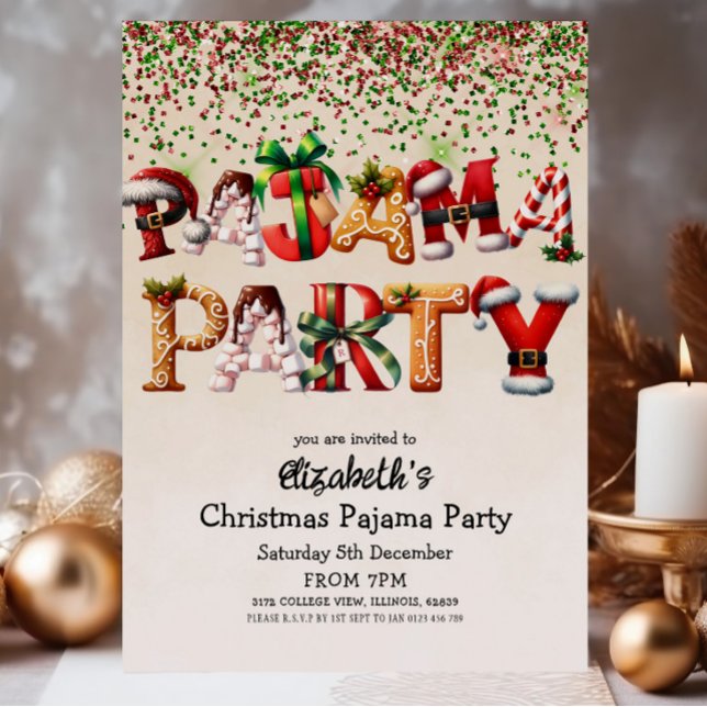 Invitation Sucre de canne de fête du pyjama de Noël Santa Hat (Créateur téléchargé)