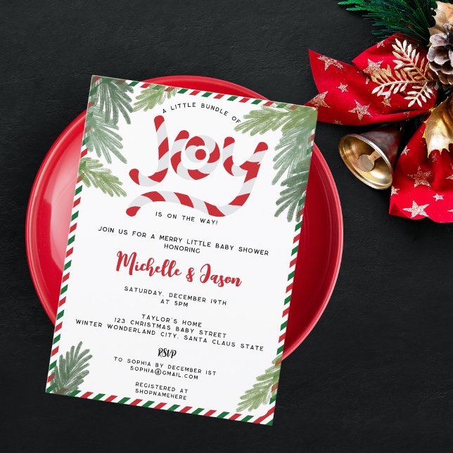 Invitation Sucre de canne de Noël rouge moderne Joy Baby show (Créateur téléchargé)
