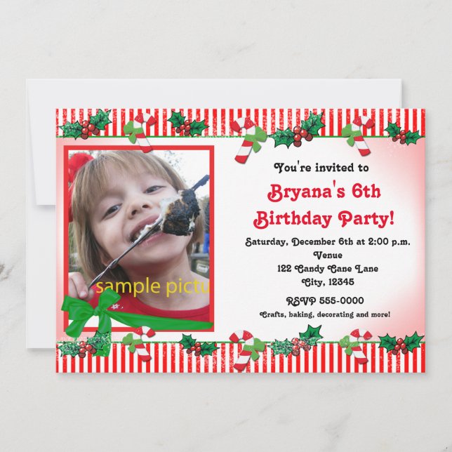 Invitation Sucre de canne de Noël sur mesure Photo Party Invi (Devant)