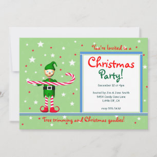 Invitation Sucre de canne de Noël Vert Elf