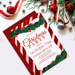 Invitation Sucre de canne Holly Berry Ivy Fête de Noël Feuill
