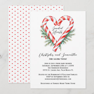 Invitation Sucre de canne moderne Baby shower Jumeaux de Noël
