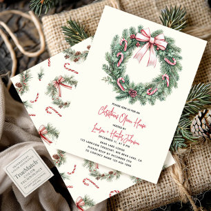 Invitation Sucre de canne Wreath Christmas Open House Party