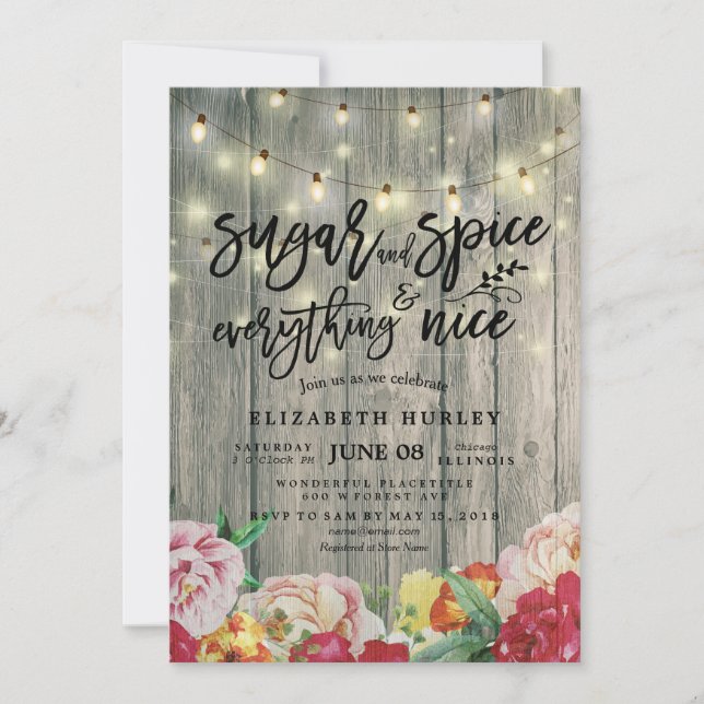 Invitation Sucre & épices & Tout Beau Baby shower Fleur (Devant)