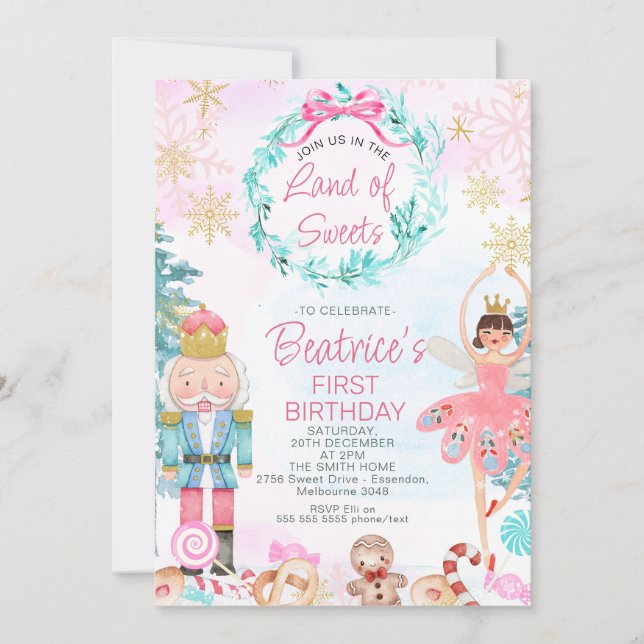 Invitation Sucre Plum Fée Terre De Sucres Anniversaire (Devant)